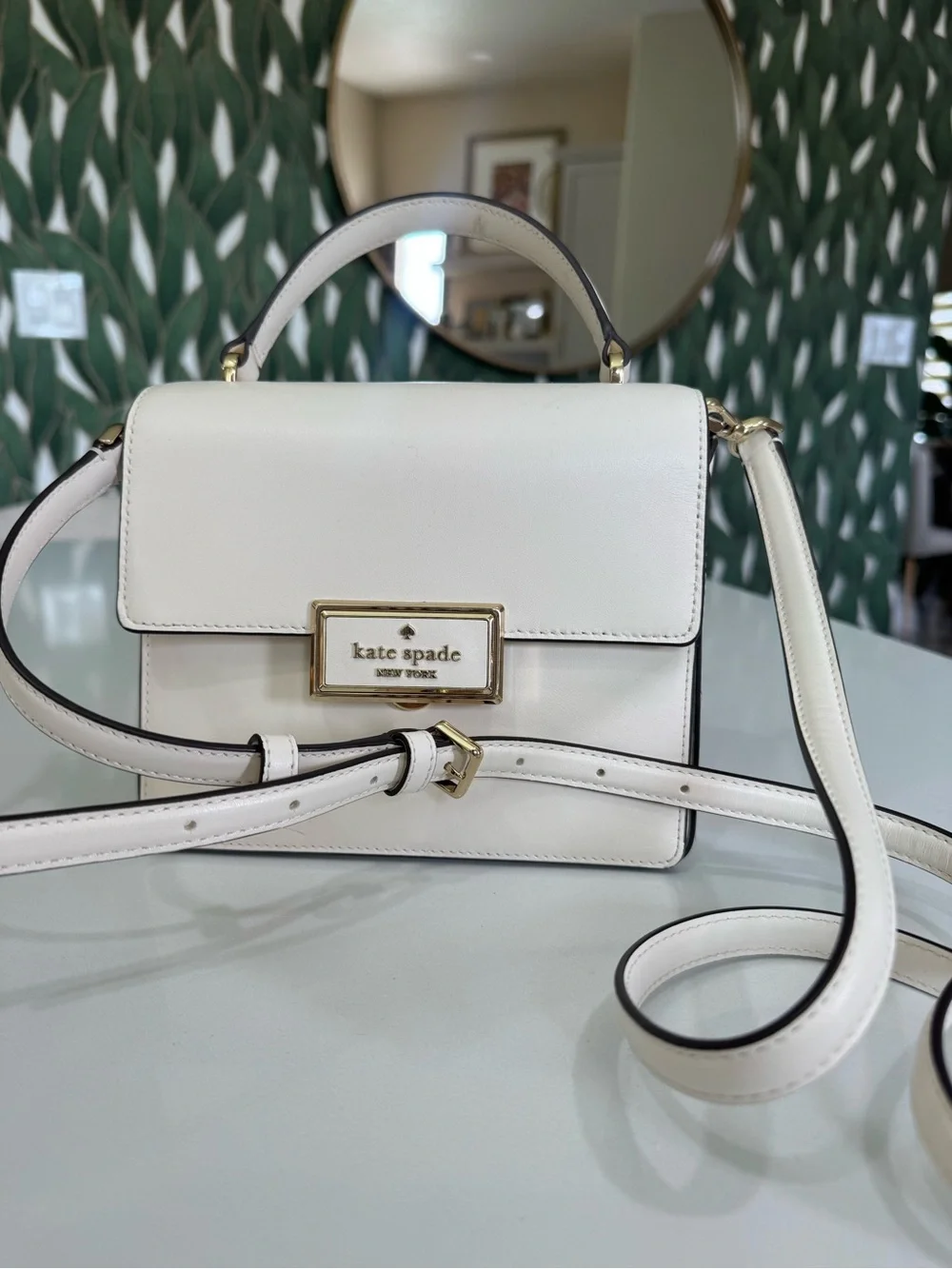 kate spade Cream Leather Top-Handle Satchel with Gold Hardware